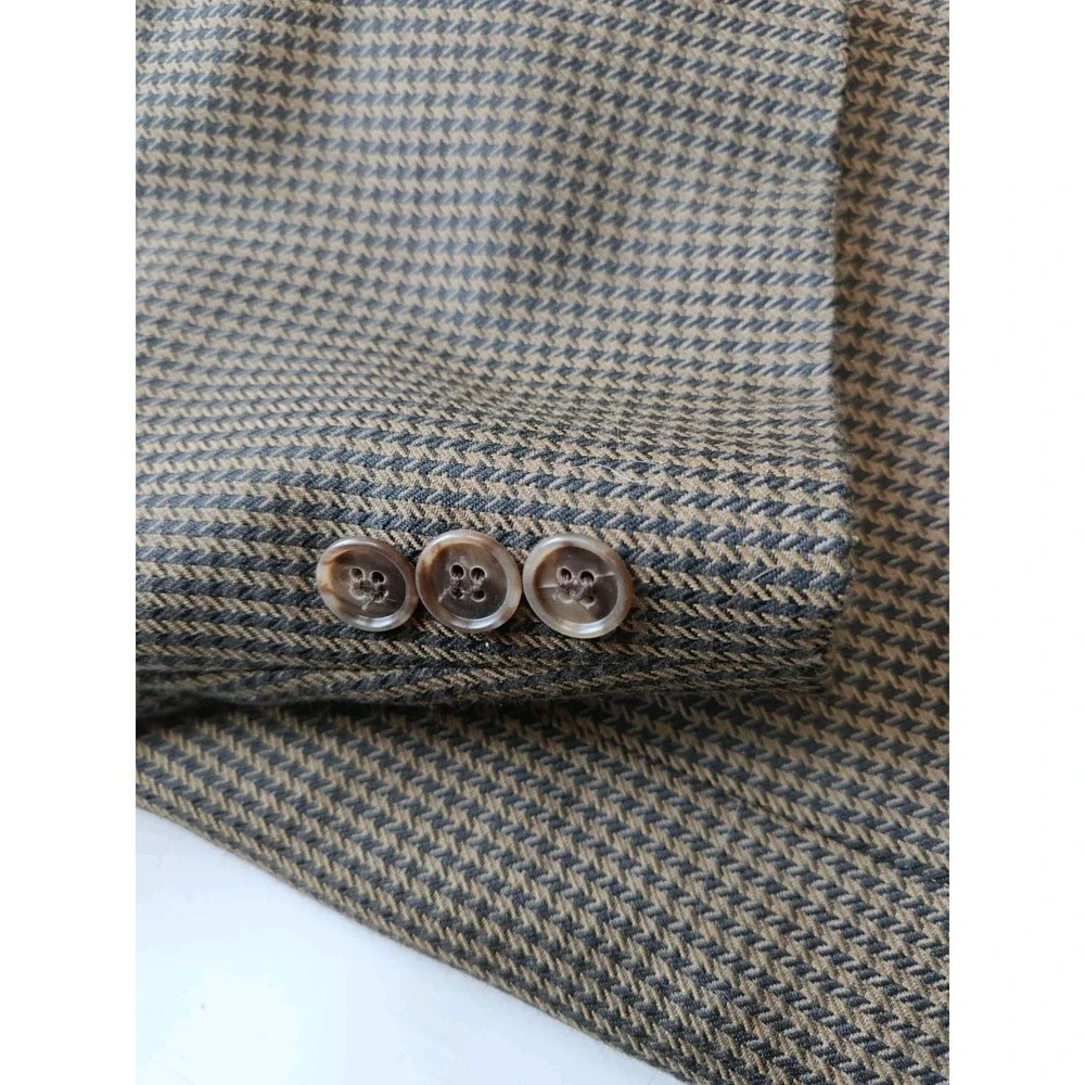 J Riggins Mens Sports Coat 42R Brown Geometric Wool Blazer 3 Button USA E703